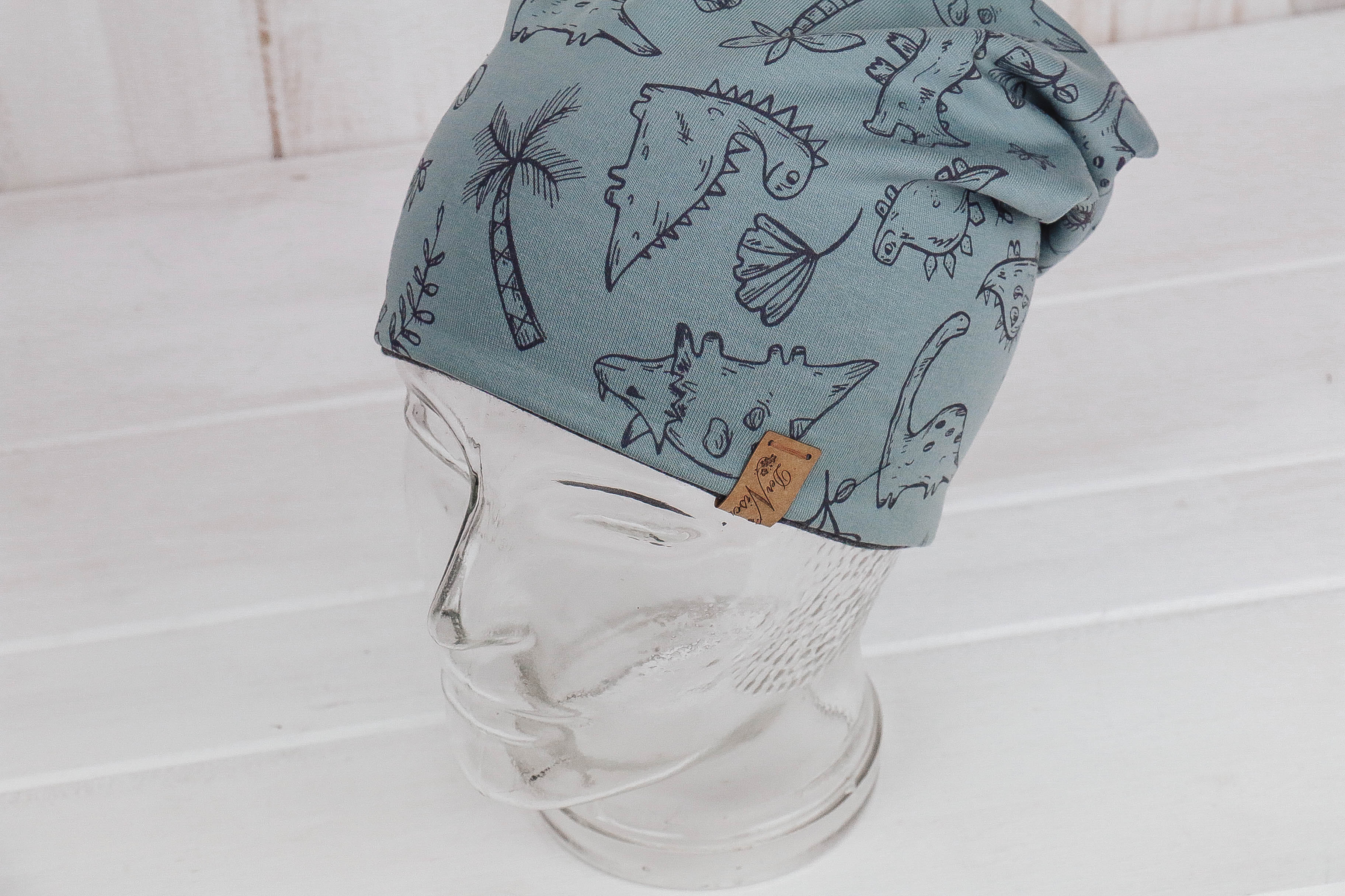 Jersey Haube *Dino dusty mint/grau*