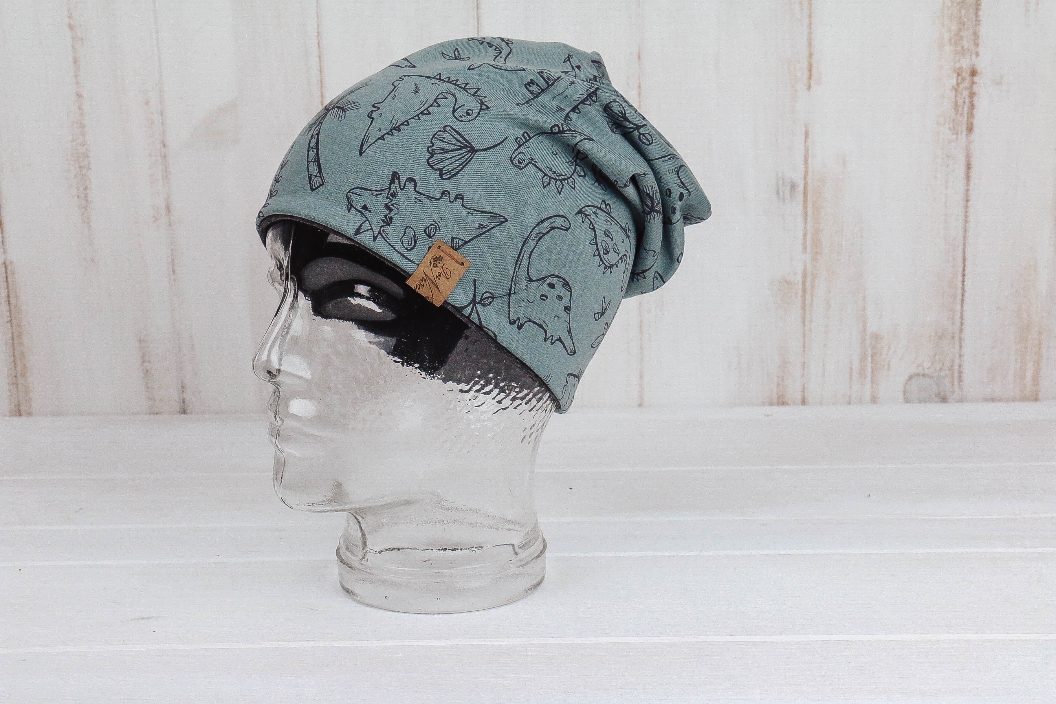 Jersey Haube *Dino dusty mint/grau*