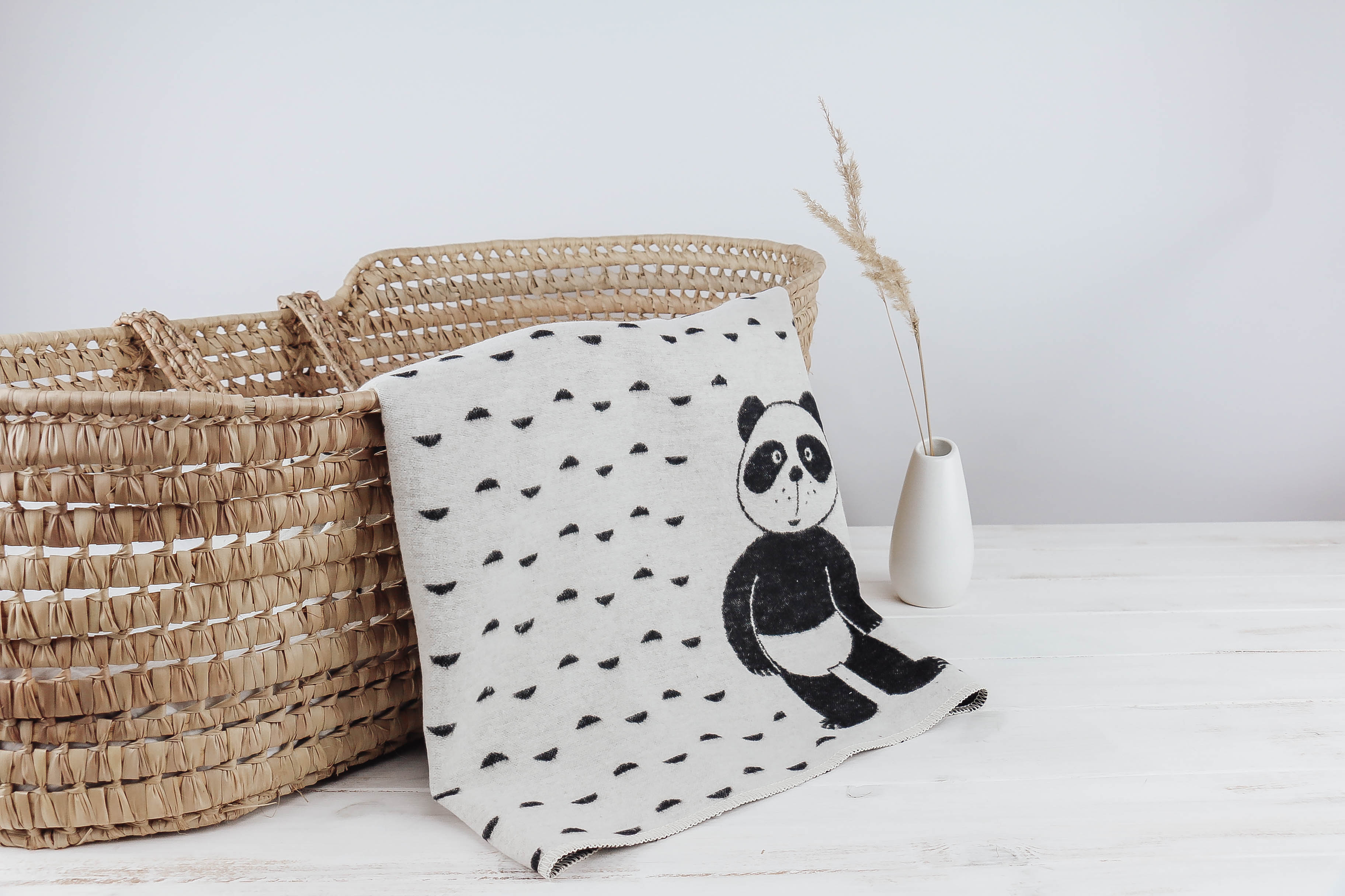 Babydecke Panda schwarz-natur