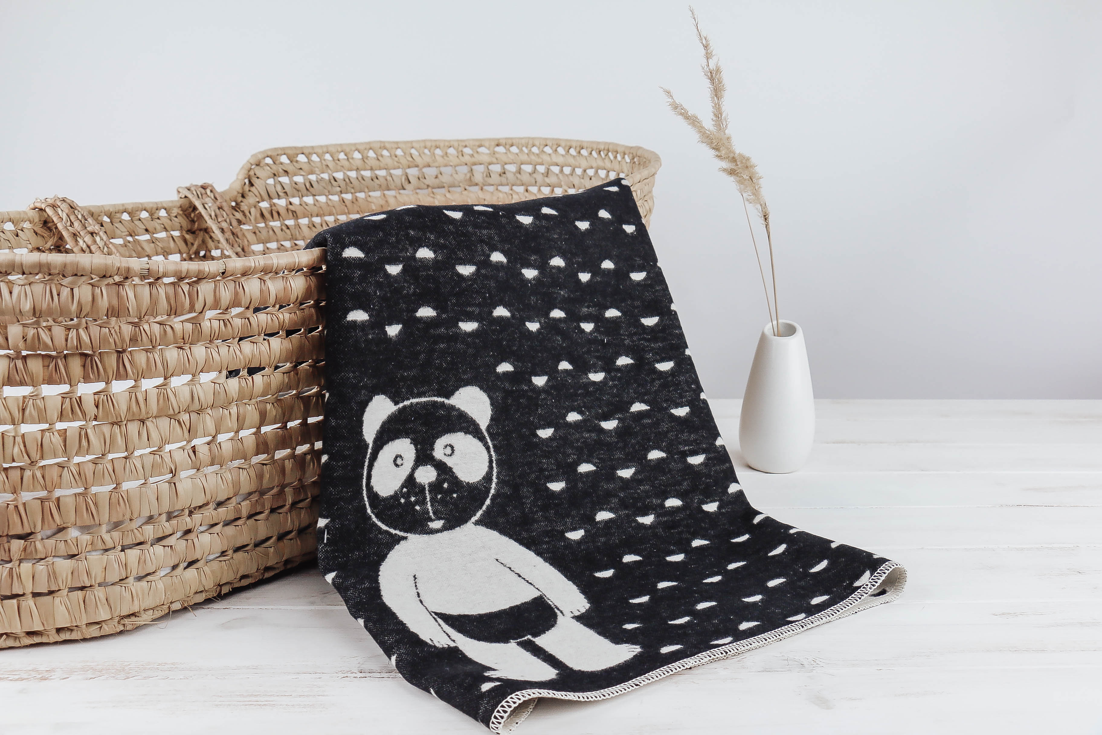 Babydecke Panda schwarz-natur